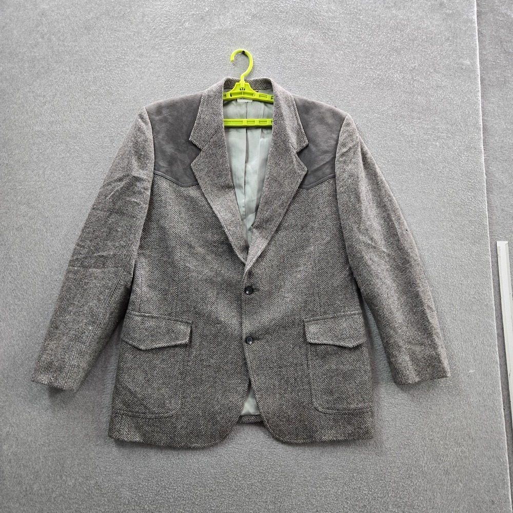 VINTAGE Pendleton Men Blazer 44 LONG 90s USA Gray Wool Herringbone Sport Coat